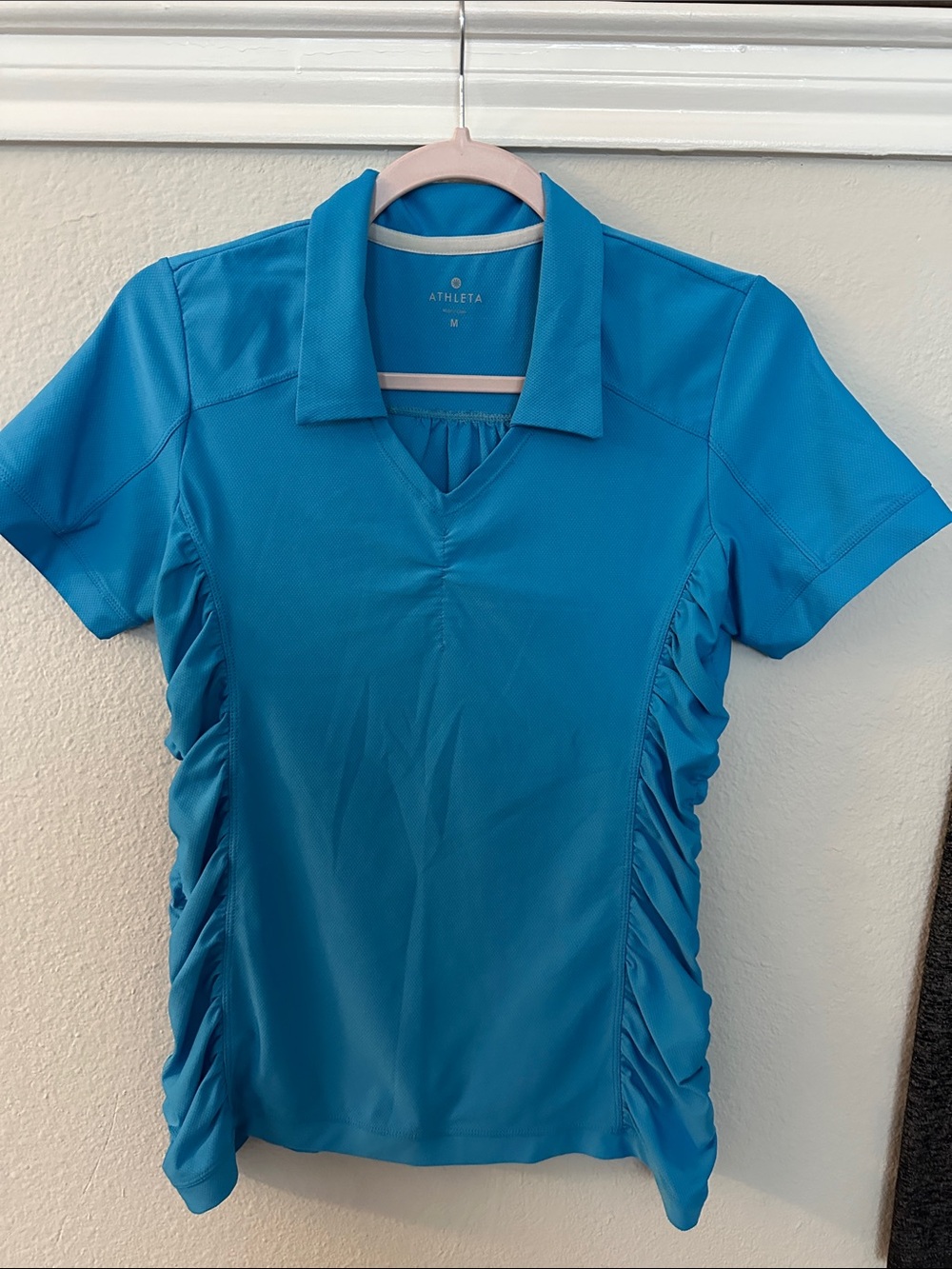 Athleta Ruched Short Sleeve Polo - Teal Blue